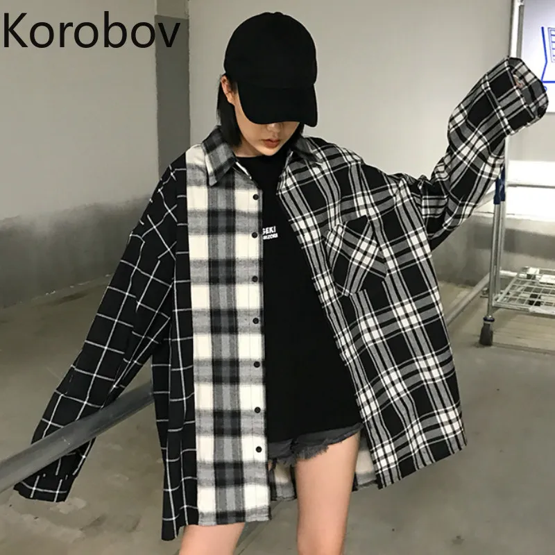 Женская рубашка с длинным рукавом Korobov Клетчатая блузка отложным воротником в