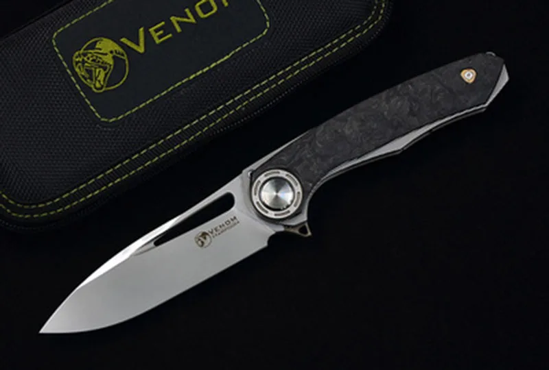 Складной Нож С флиппером и гарпуном VENOM M390, стальной титановый нож для кемпинга, охоты, выживания, карманные кухонные ножи для фруктов, инструмент для повседневного использования - Цвет: TI CF