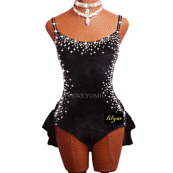 

Latin Competition Dance Costumes vestiti balli latino bimba Performance Clothing Black Red Velvet Women Girls Salsa Latin Dress
