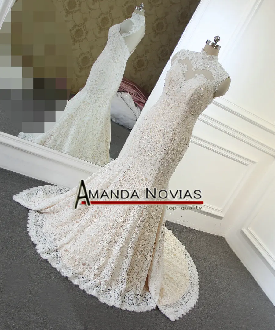 vestido de noiva индивидуальный заказ наложения кружево Русалка свадебное платье с задней отверстие