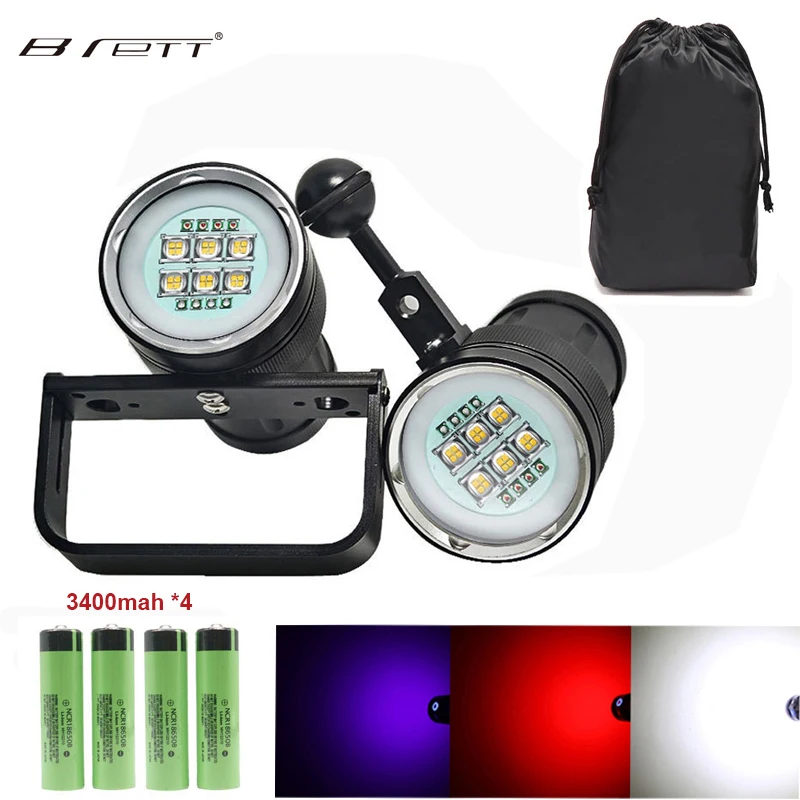 Goede LED Duiken Zaklamp 6 CREE XHP70 90 LED Fotografie Video Vulling licht 20000LM onderwater 100 m waterdicht Tactische zaklamp lamp