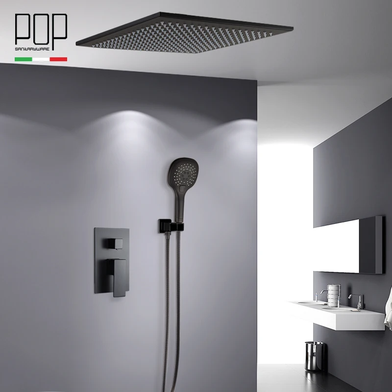 Ceiling Mounted Shower System Brushed Nickel Shower Combo Set With 12 Inches Square Rain Shower Head Handheld And Shower Faucet Rough In Mixer Valve And Trim Amazon Com