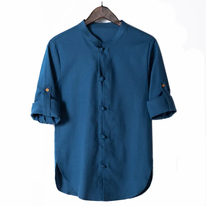 

Chinese Style Linen cotton Shirt Men Long Sleeve Fashion Slim shirts 2018 Stand Collar Plus Size Casual shirt Spring Clothing