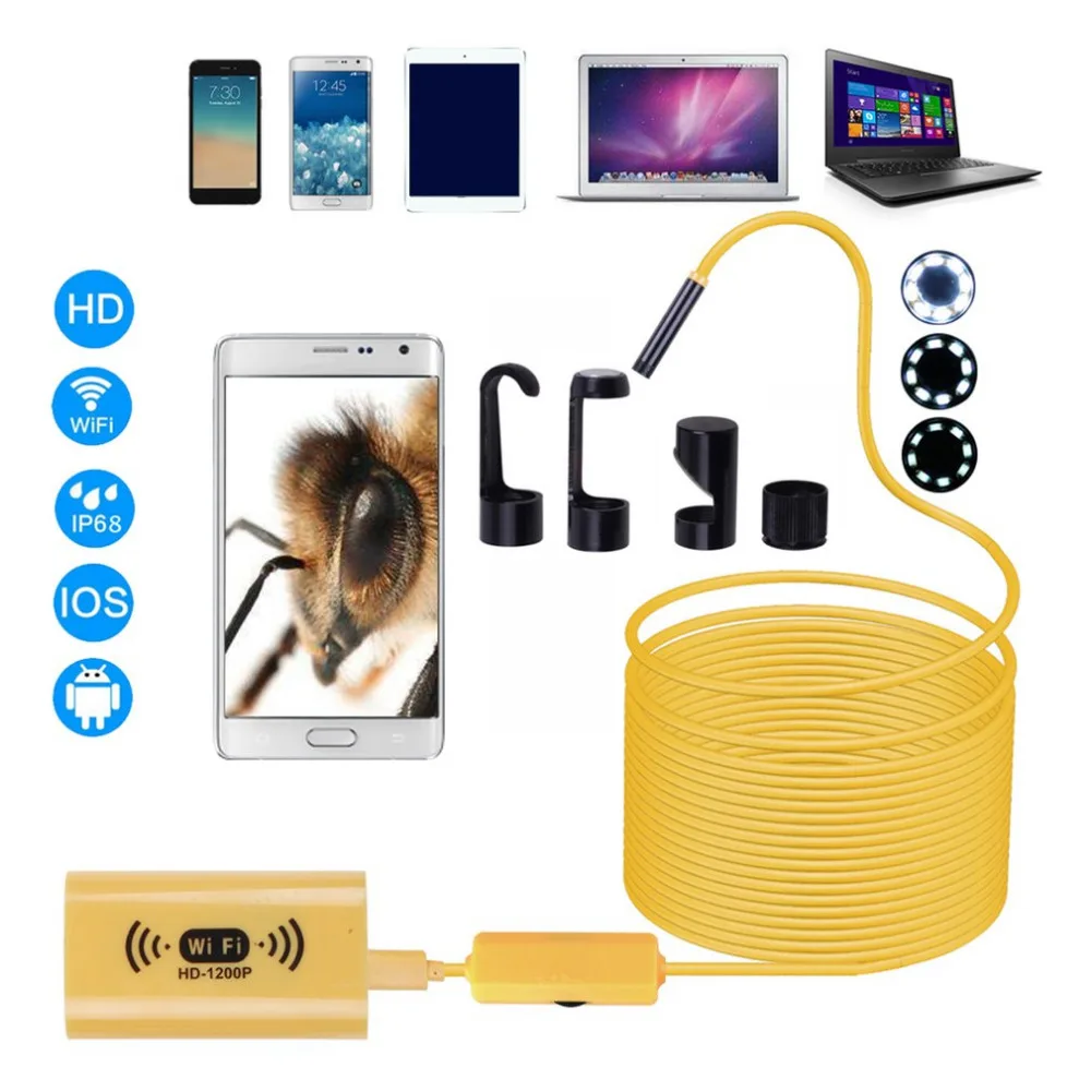 

1200P HD WiFi Endoscope Camera Adjustable 8 LEDs 8.0mm IP68 Hard Cable 1M 2M 3.5M 5M 10M for iOS for Android for Windows