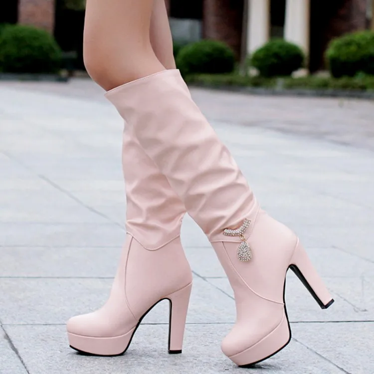 Promotion winter Minimalism High cylinder boots High-heeled Waterproof Korean Edition fashion white Women Boots plus size 34-43