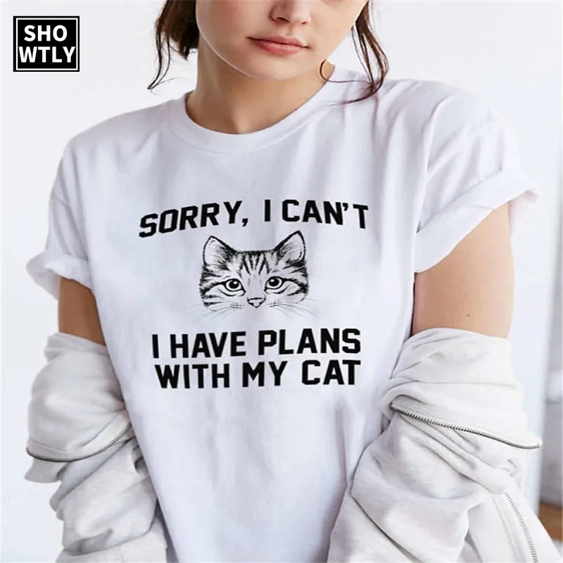 

Showtly Sorry, I can't I have plans with my cat shirts for women with funny saying cat tshirt graphic shirts kitty tshirts meow