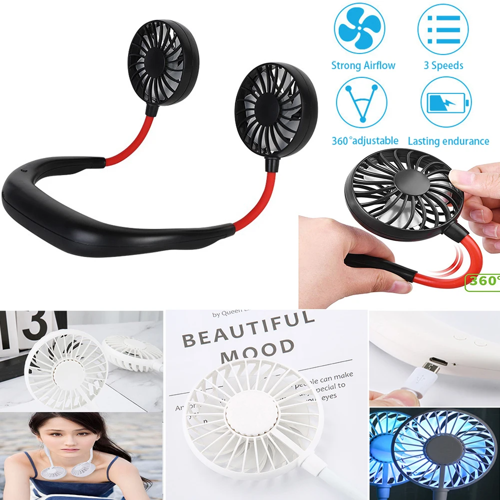 USB Portable Fan Hands free Neck Hanging Sports Fan 3 Gears Rechargeable Dual Fan Mini Air Cooler Summer Portable|USB Gadgets| - AliExpress
