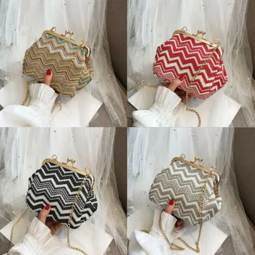 Women Summer Mini Straw Beach Tote Ladies Striped Chain Shoulder Bag Female hot Handbag Satchel Crossbody Bags For Women