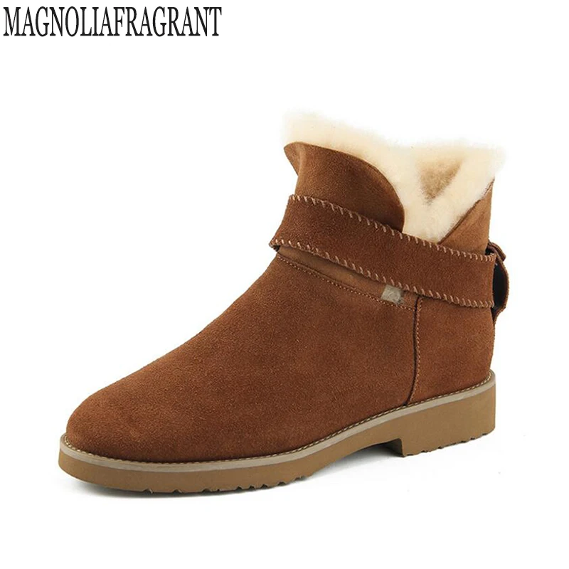 

High quality genuine leather Fur one snow boots thick heel ankle boots 2017 fashion women boots Warm cotton women shoes k
