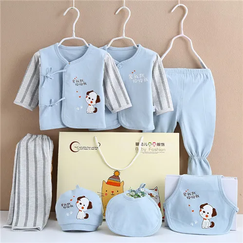 7Pcs/Set 0-3 Months Newborn Clothing Set Gift Box Baby Boy Girl Underwear Pajamas Set For Newborn 4 Season Wear Dwq450 - Цвет: blue