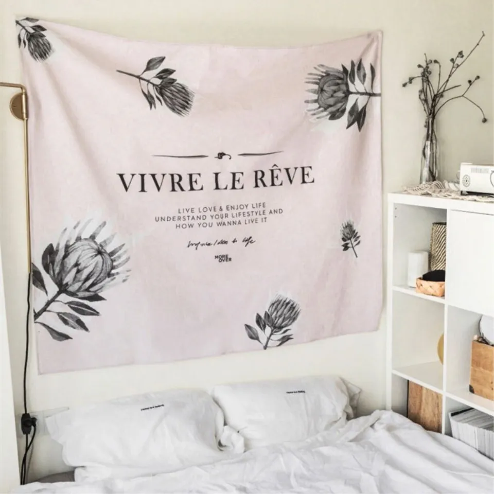 Cilected Nordic Retro Tapestry Wall Hanging Pink Flower Pattern