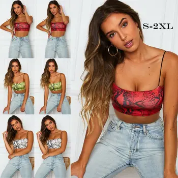 

Sexy Women Snakeskin Pattern Print Strappy Tank Top Bustier Bra Vest Crop Top Bralette Plus Size