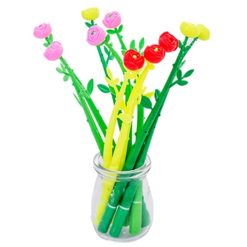 

4pcs/lot Lovely 0.38mm Simulation Flower Soft Silicone Gel Pen School Office Supplies Color Random