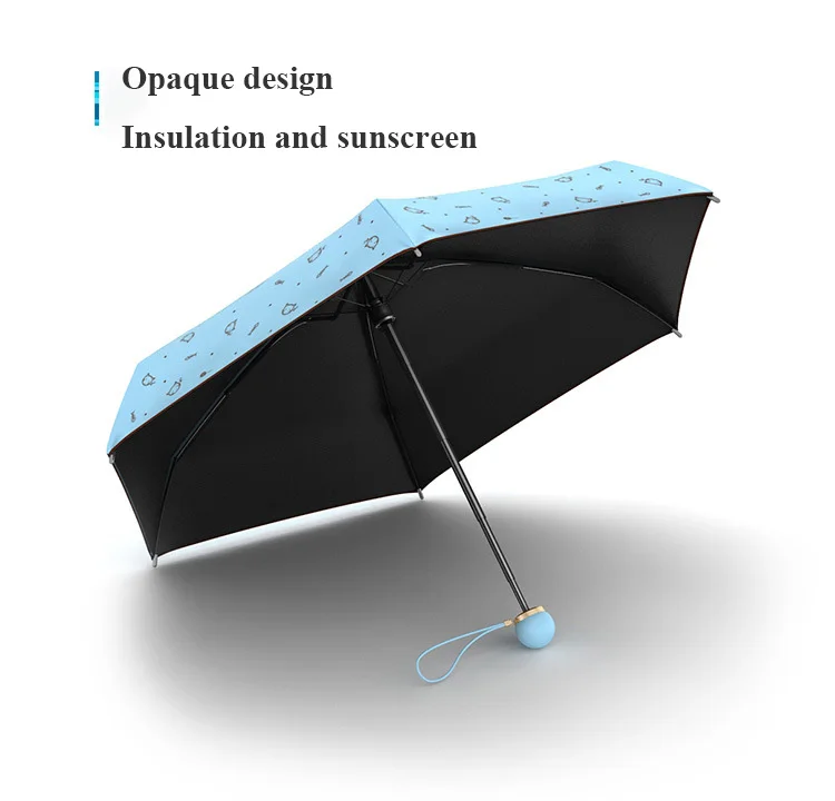 Свободный от клавиатуры дизайн маленького свежего пятикратного карманного зонта для дождя и солнца двойного назначения черный резиновый зонтик