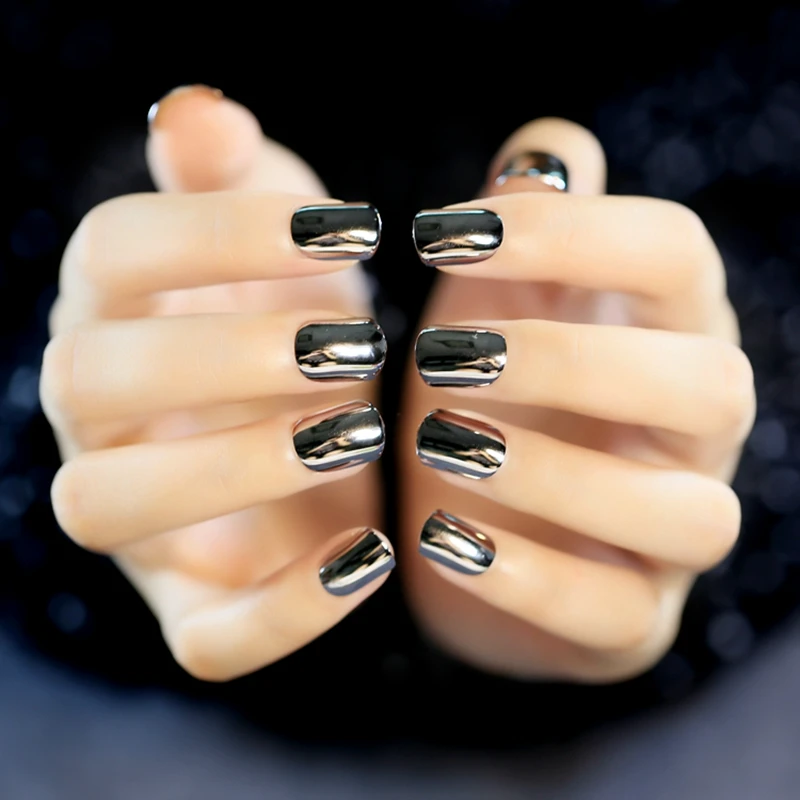 Aliexpress Press On False Nail Tips Deep Grey Metallic Aliexpress Press On False Nail Tips Deep Grey Metallic Square Top Acrylic Nails Decroation Middle Z197 From Reliable