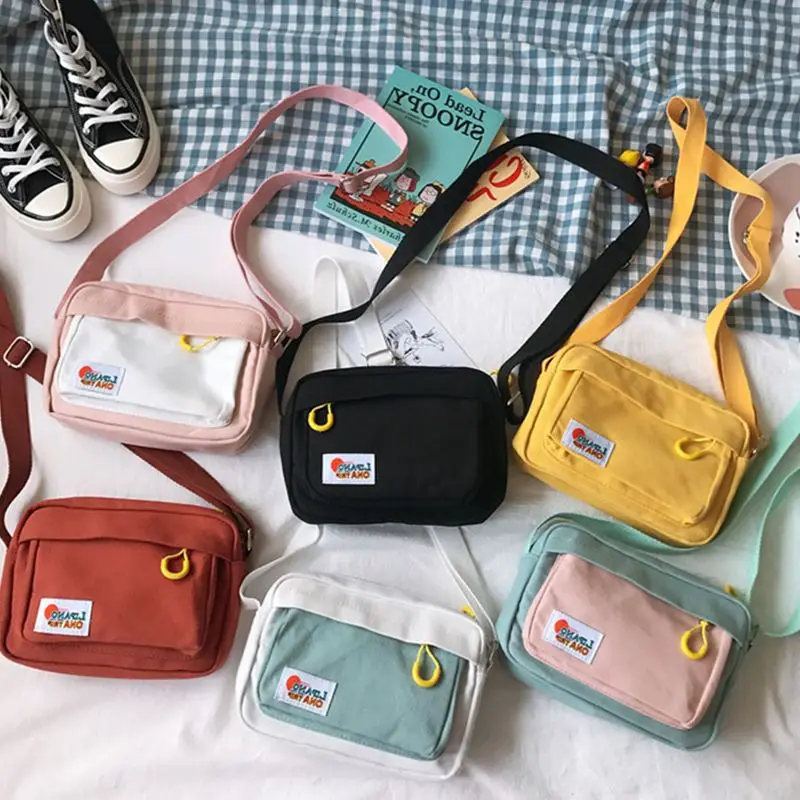 Online Südkorea ins Academy Mädchen Kontrast Messenger Tasche Weiblichen Studenten Kunst Kleine Frische Weiche Schwester Leinwand Tasche