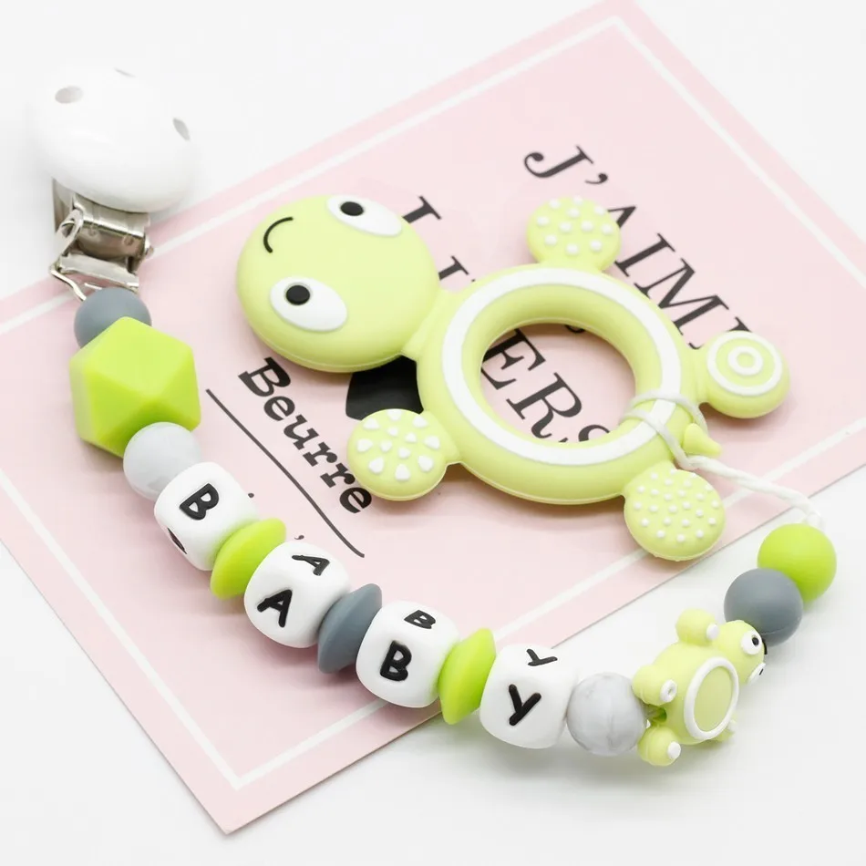 Personal Custom Personalized Pacifier Clip Silicone Tortoise Pendant Baby Teething Nursing Dummy Chain
