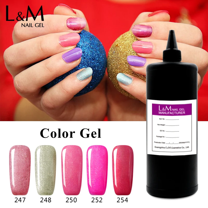 L&M 벌크 젤 매니큐어 반영구적 UV Led Esmaltes 반짝이 네일 아트 탑베이스 코트 젤 광택 도매 젤 폴란드어