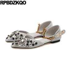 Итальянский кристалл Остроконечные Ремень для лодыжки лето свадьба плоские цепь бриллиант горный хрусталь металл сандалии Женская платье обувь серый отправка капель Мода весенняя осень европейская красивая последние