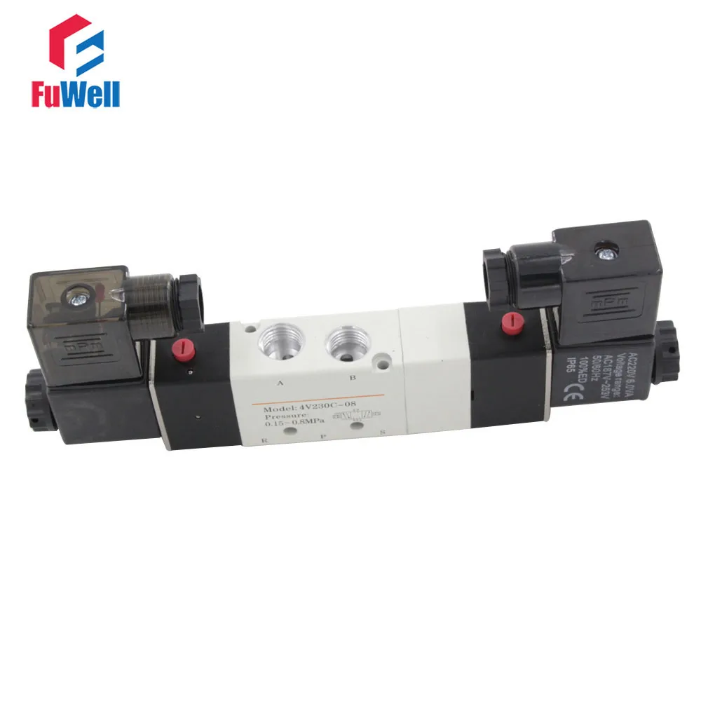 

4V230C-08 110V AC Pneumatic Solenoid Valve 5 Port 3 Positions Air Control Valve PT1/4 Aluminum Alloy Pneumatic Air Valve