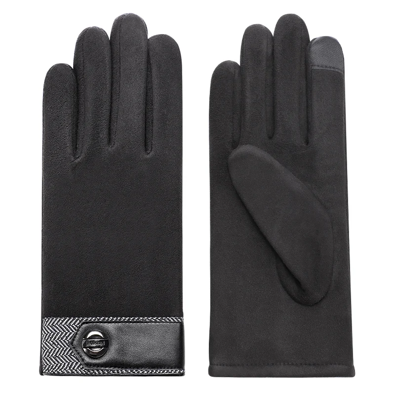 Мужские перчатки из натуральной кожи замшевые мужские перчатки зимние ветрозащитные варежки теплые с сенсорным экраном модные бархатные рукавички Luva B9746 - Цвет: Черный