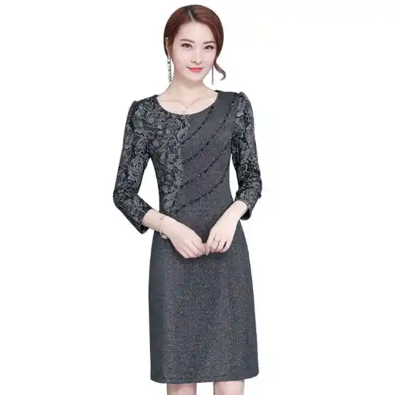 Clobee 2019 Autumn Spring Middle Aged Women Dress A Line Elegant Plus Size 4XL Ladies Dresses