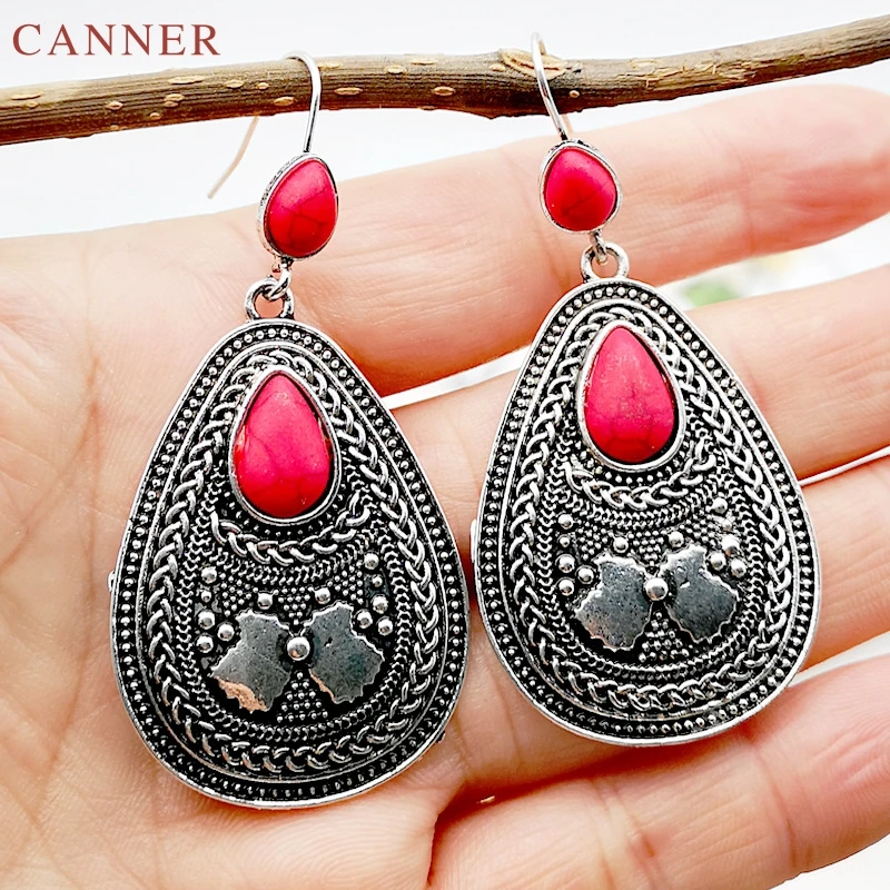 Vintage Natural Stone Dangle Earrings for Women Antique Silver Water Drop Statement Earrings 2019 Party Jewelry brincos C4