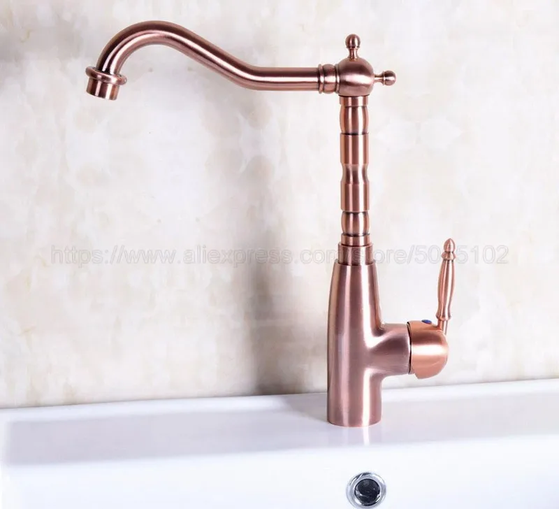 Antique Red Copper Single Handle Kitchen Tap Single Hole Handle Swivel 360 Degree Water Mixer Tap Mixer Tap znf129