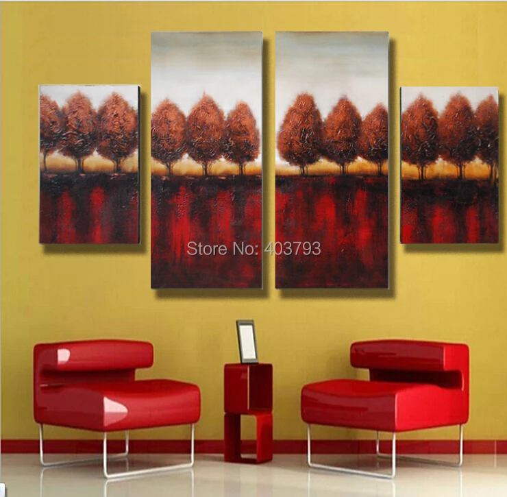 

modern fashion oil painting on canvas 4P pine trees paintings no framed