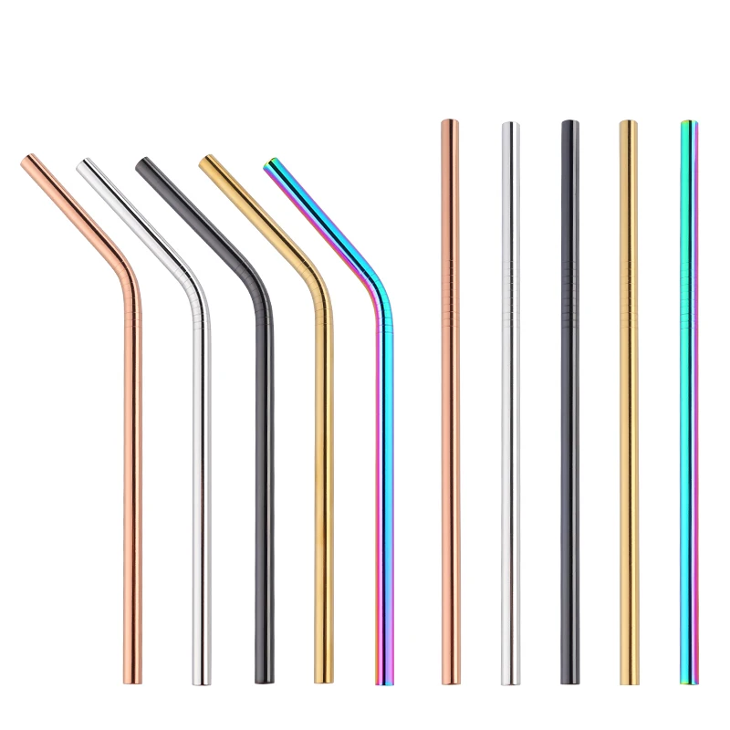 Colorful Stainless Steel Reusable Metal Drinking Straws drinking straws metal straw set For Kids Straight and Bent +1 Brush For Home Party Bar Accessories 2PCS