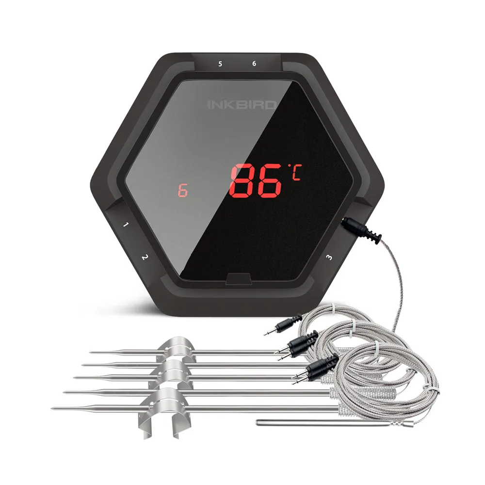 Inkbird 50 м Bluetooth термометр для барбекю IBT-6XS с магнитным таймером и сигнализацией 6 зондов USB аккумуляторная батарея для приготовления пищи, курильщика, духовки - Цвет: 6XS Black 6 sensor