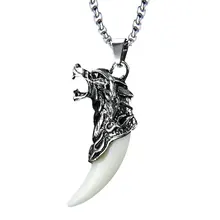Нержавеющая сталь Мужской кулон ожерелье s Панк мода смелые Мужчины волк зуб Спайк кулон ожерелье для