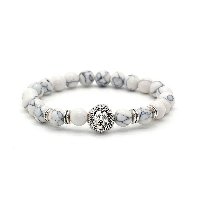 

Silver/Golden Lion Head Turquoises Lava Matte Beads Bracelet for Men and Women Handmade Charm Bracelets yoga Jewelry Gift