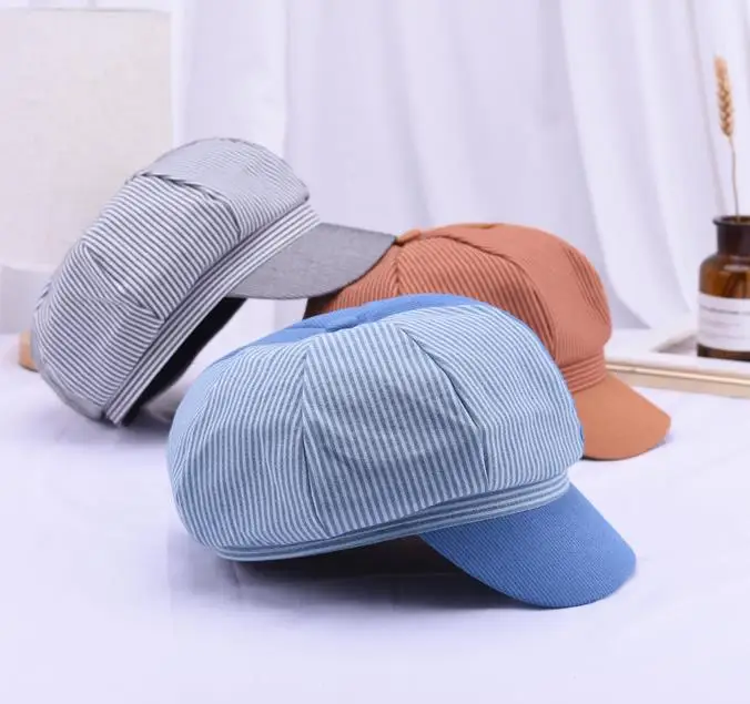 

Striped Octagonal Hats for Women Casual Octagonal Newsboy Cap Ladies Casual Cotton Hat Winter Beret Women Painter Newsboy Cap