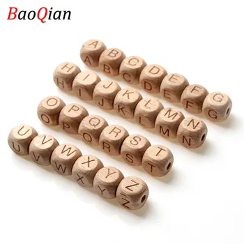 

20Pcs Square Alphabet Beads Natural Beech Wooden Letter Beads For Jewelry Toys Making DIY Baby Necklace 12MM