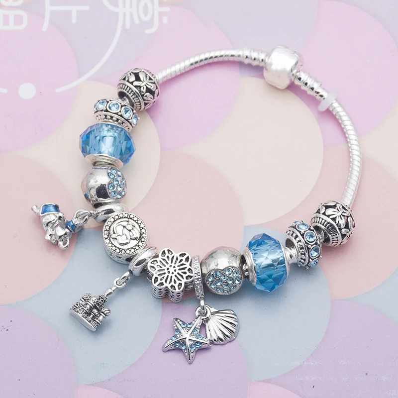 

Piling DIY Bracelet Blue Lady Fashion Bracelet Fantasy Castle Pendant Bracelet