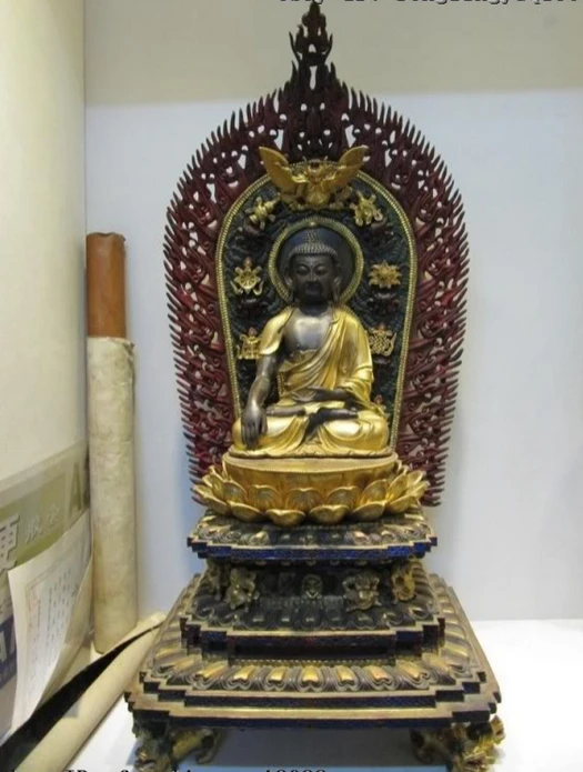 Бир 003795 36 "Тибет 100% Pure Bronze 24 К Золото Gild окрашены Шакьямуни Будда Амитабха Статуя