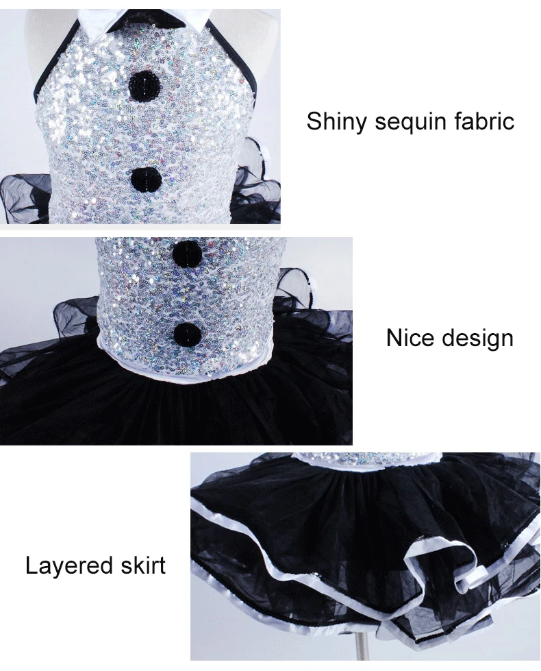 Backless Sequin Ballet Tutu Dress Girls Women Turn-Down Collar Modern Dance Costume Professional Botton Performance Clothes C461