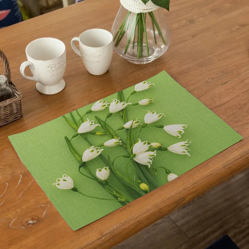 

1Pcs Flower Pattern Kitchen Placemat Dining Table Mat Drink Coaster Cotton Linen Pads Bowl Cup Mats Home Decor Place Mats