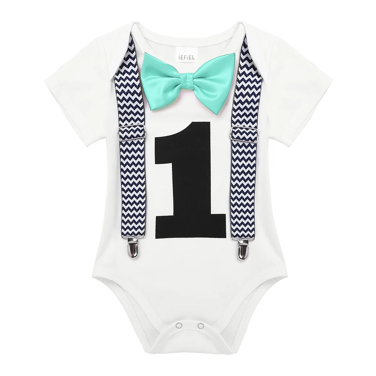 

FEESHOW Little Baby Boys Clothes Short Sleeve White Cotton Suspender Birthday Party Rompers For Baby Girls Rompers Costumes