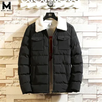 

New Multi-pocket Men Winter Jacket Solid Color Capless Lapel Cotton Winter Jacke Fashion Short Youth Casual Men's Winter Jacket