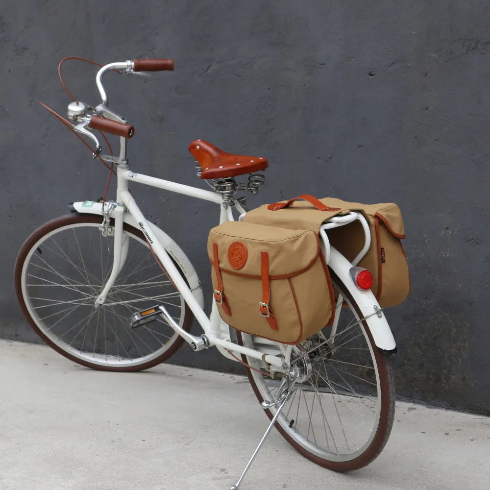 Tourbon винтажная сумка для велосипеда, задняя стойка для багажника, Велосипедное Сиденье, багаж, двойная складная сумка, ретро Вощеная Водонепроницаемая Холщовая Сумка цвета хаки