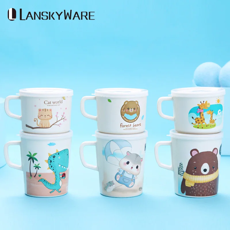 LANSKYWARE Милая мультяшная Детская кружка Экологичная бамбуковая кофейная с крышкой