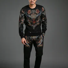 Осенний Модный спортивный костюм для отдыха с длинными рукавами, мужской комплект из двух предметов, большой размер 4XL, западный дизайн DT887