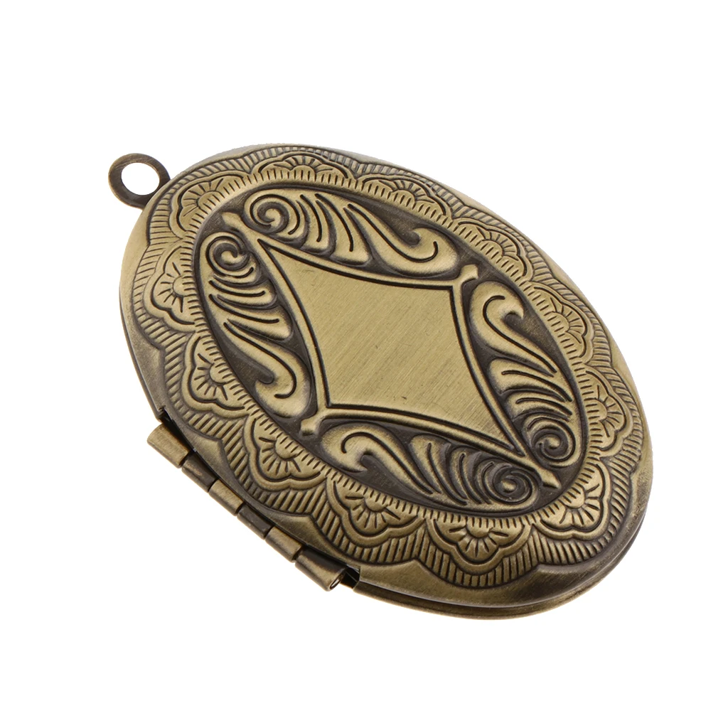 Chic Vintage Flower Engraved Photo Picture Frame Charm Oval Shape Locket Pendant DIY Jewelry
