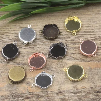 

Multi-color Round Crown Connectors Setting Blank Resin Cabochons Bases Tray Bezel with 2 Loops 15mm for DIY Jewelry Findings
