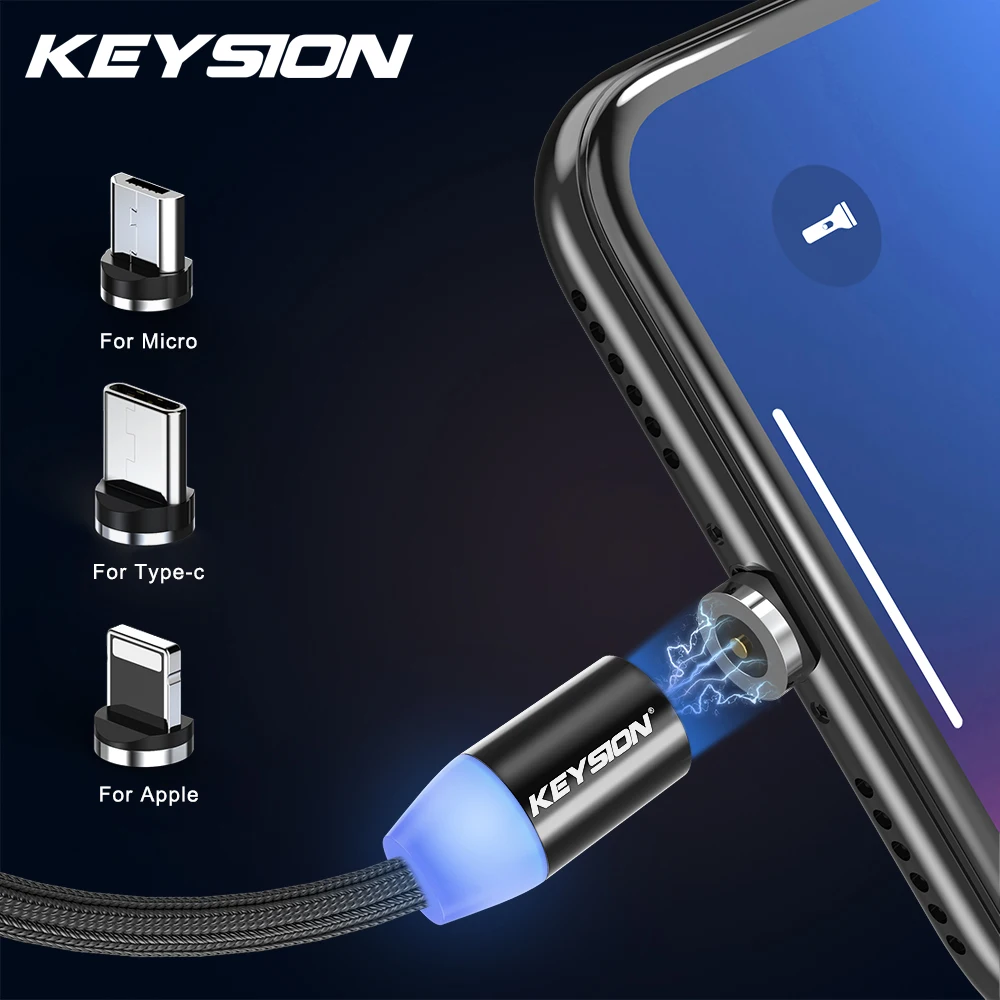 KEYSION 1 м Магнитный кабель для зарядки, Micro USB кабель для iPhone XR XS Max X магнитное зарядное устройство usb type C светодиодный кабель для зарядки