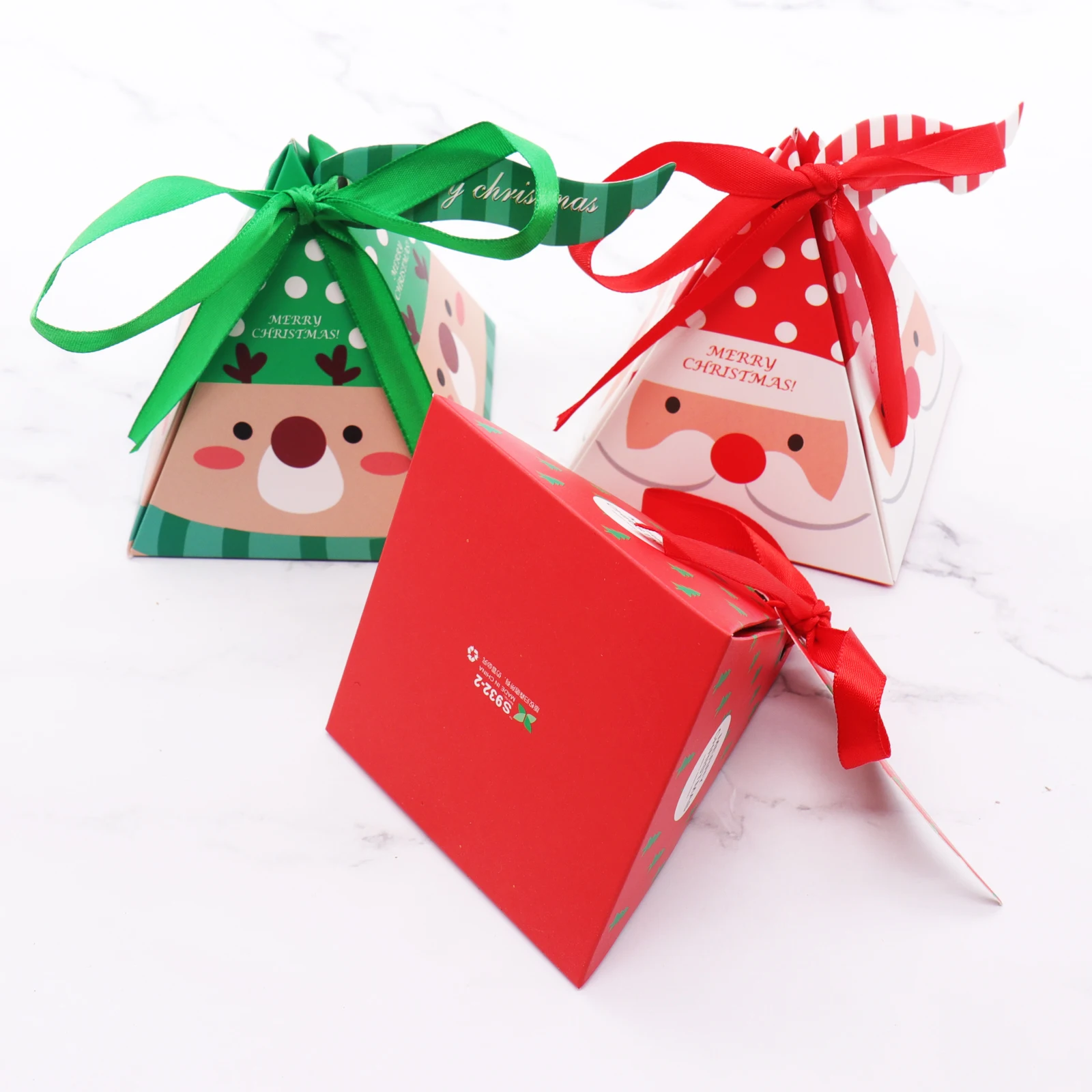 Aliexpress Buy 7 5x7 5x9 5cm 10 PCS Set Merry Christmas Candy Box Bag Christmas Tree paper Santa Claus t box pyramid party chocolate box from