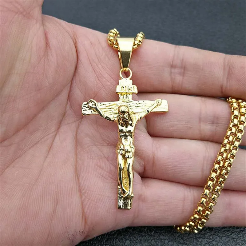 Распятие Иисус Христос мужские ювелирные изделия золотой цвет нержавеющая сталь крест кулон с шею цепи ожерелья для мужчин дропшиппинг XL1028