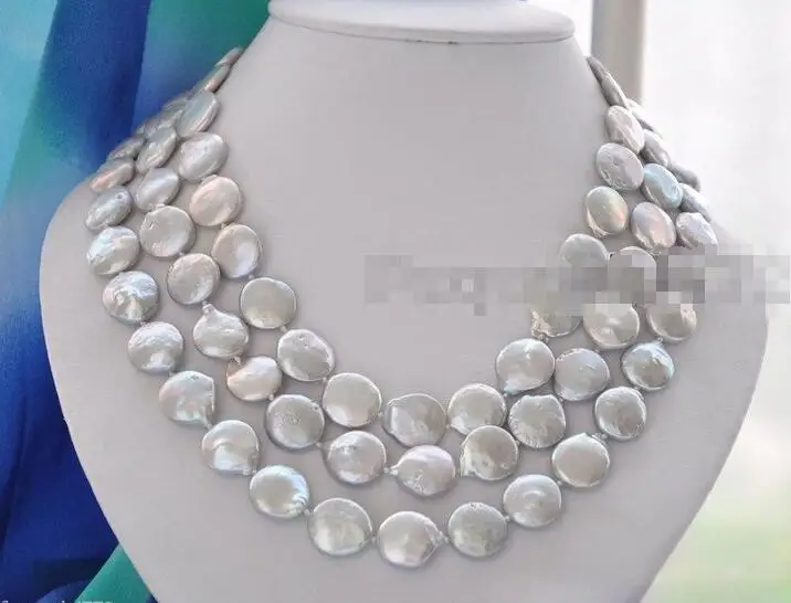 

Hot sale new Style >>>>>Beautiful 12MM Natural Gray Coin Freshwater Pearl Necklace 17-19